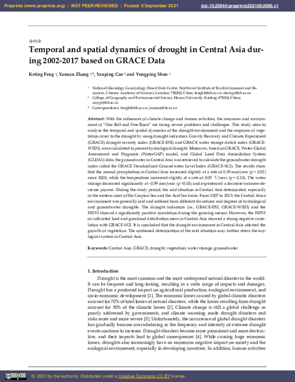 (PDF) Temporal and Spatial Dynamics of Drought in Central Asia during ...