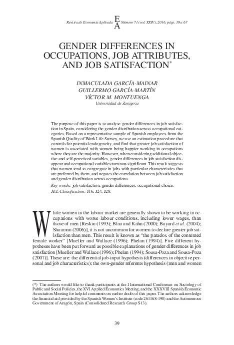(PDF) Gender Differences in Occupations, Job Attributes, and Job ...