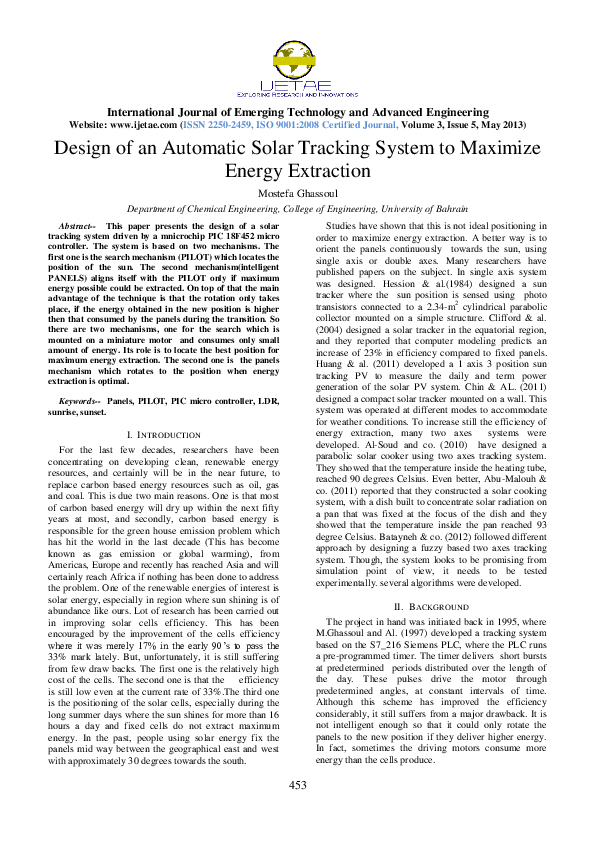 (PDF) Design of an Automatic Solar Tracking System to Maximize Energy ...