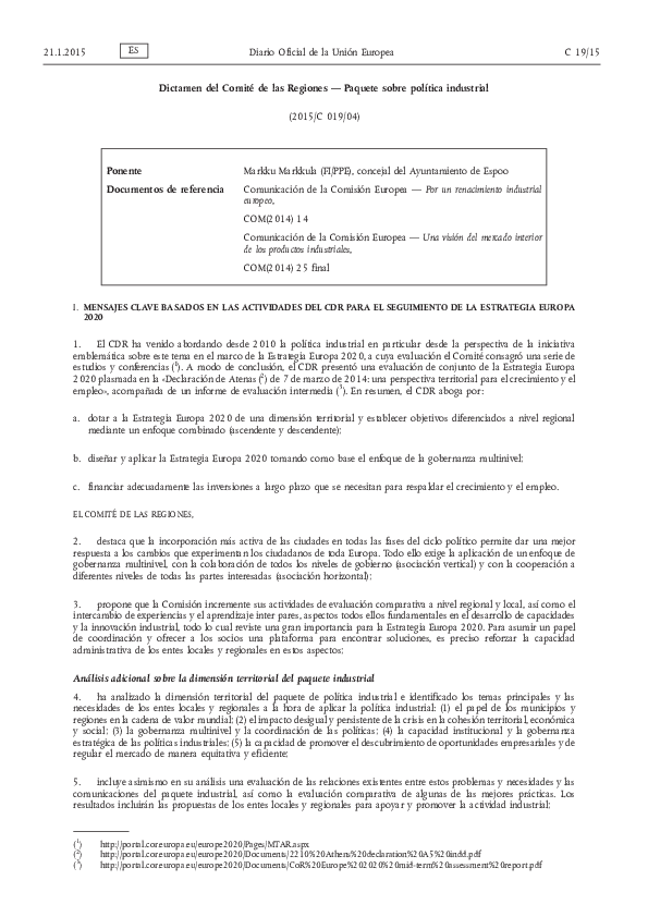 (PDF) Dictamen del Comité de las Regiones — Paquete sobre política ...