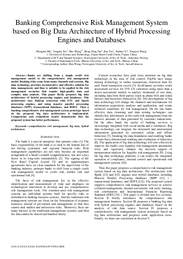 (PDF) Banking Comprehensive Risk Management System Based on Big Data ...