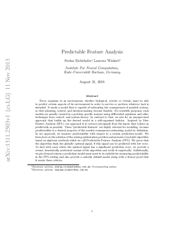 (PDF) Predictable Feature Analysis