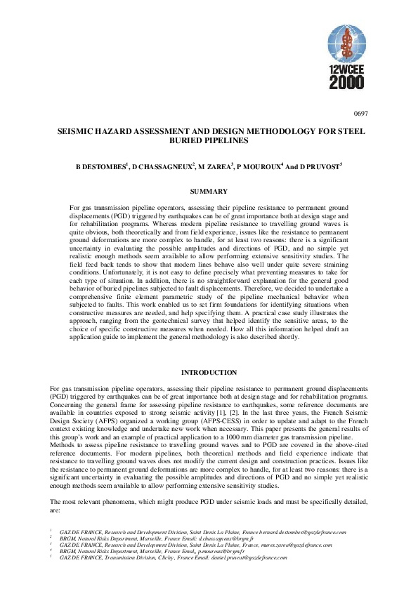(PDF) Seismic Hazard Assessment and Design Methodology for Steel Buried ...