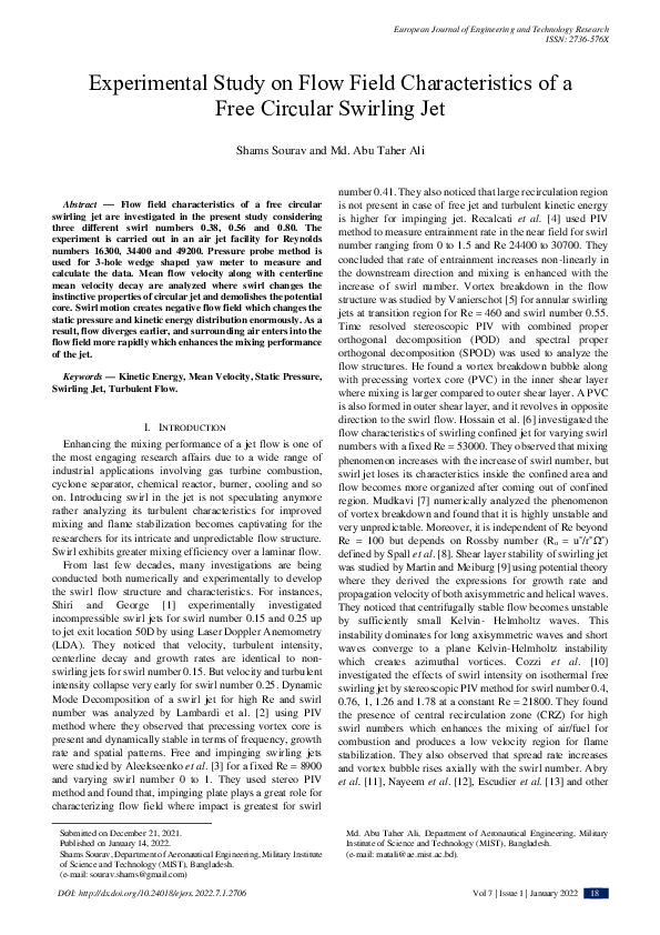 (PDF) Experimental Study on Flow Field Characteristics of a Free ...