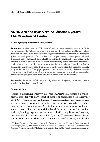 (PDF) ADHD and the Irish Criminal Justice System: The Question of Inertia