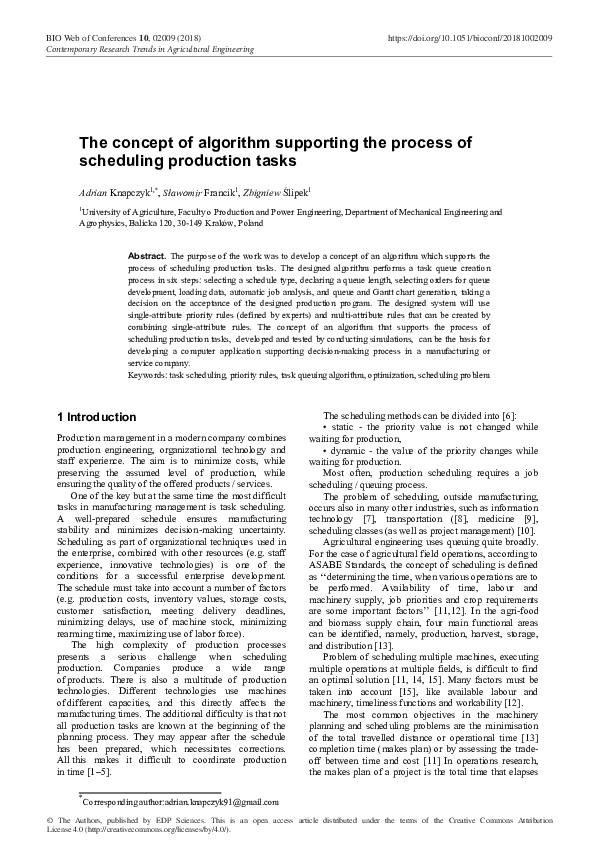 (PDF) The concept of algorithm supporting the process of scheduling ...