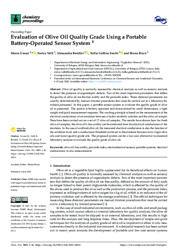 (PDF) Evaluation of Olive Oil Quality Grade Using a Portable Battery ...