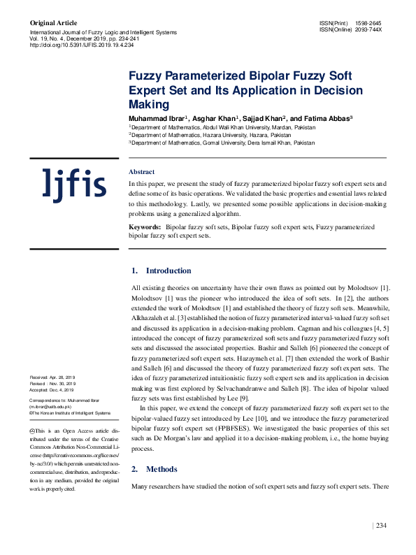 (PDF) Fuzzy Parameterized Bipolar Fuzzy Soft Expert Set and Its ...