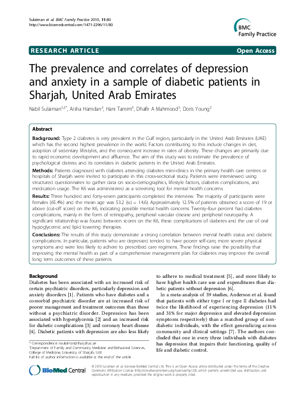 (PDF) The prevalence and correlates of depression and anxiety in a ...