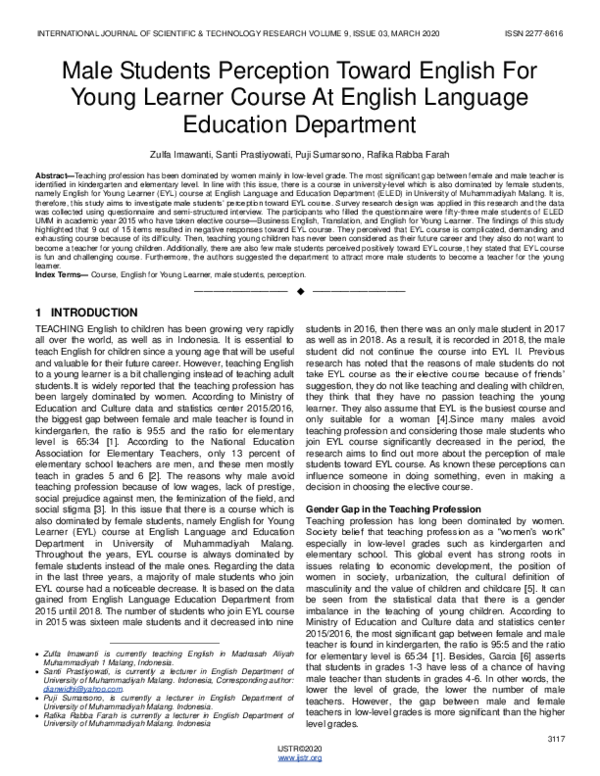(PDF) Male Students Perception Toward English For Young Learner Course ...