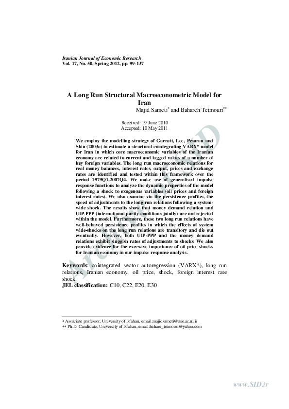 (PDF) A Long Run Structural Macroeconometric Model for