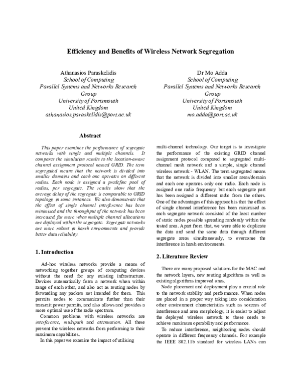 (PDF) Efficiency and Benefits of Wireless Network Segregation