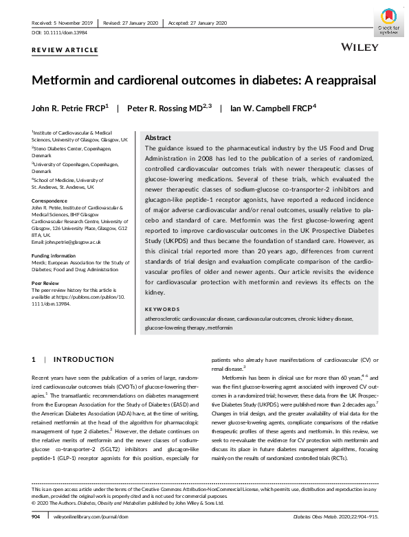 (PDF) Metformin and cardiorenal outcomes in diabetes: A reappraisal