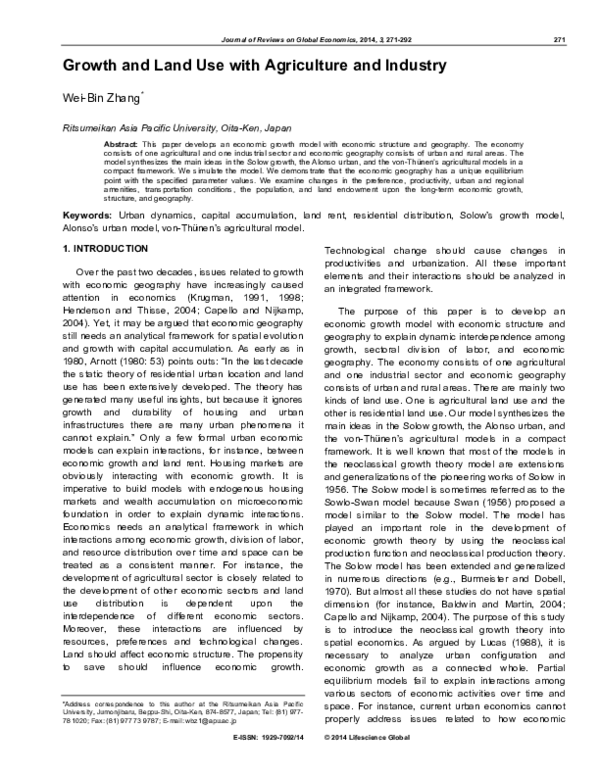 (PDF) Growth and Land Use with Agriculture and Industry