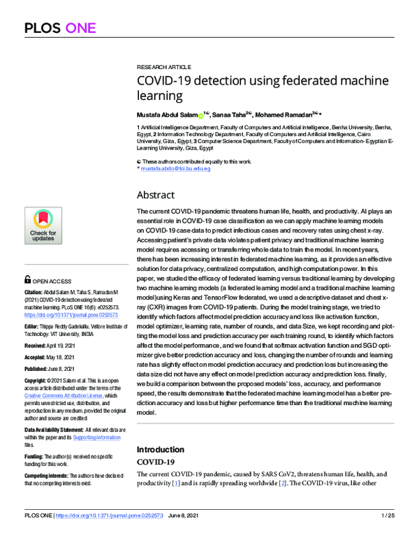 (PDF) COVID-19 detection using federated machine learning