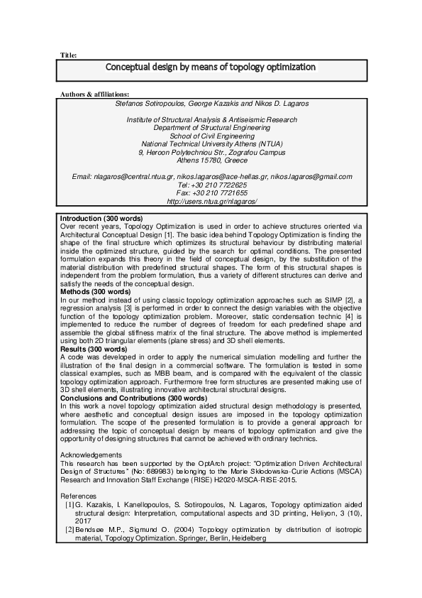 (PDF) Conceptual design by means of topology optimization