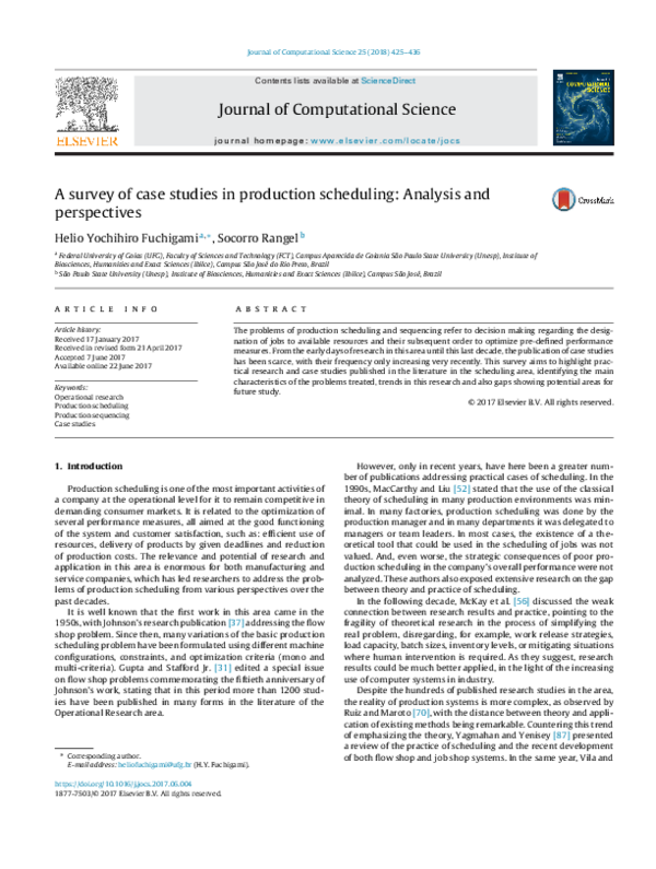 (PDF) A survey of case studies in production scheduling: Analysis and ...