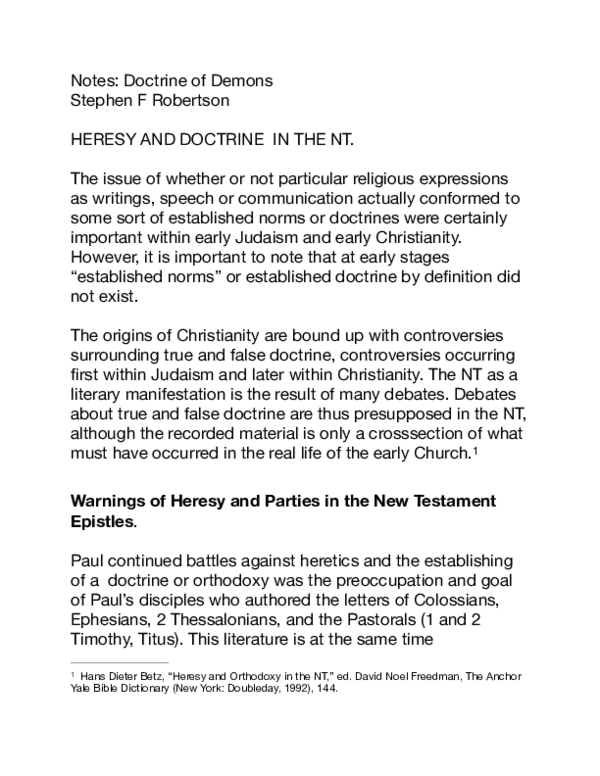 (PDF) Notes: Doctrine of Demons Stephen F Robertson