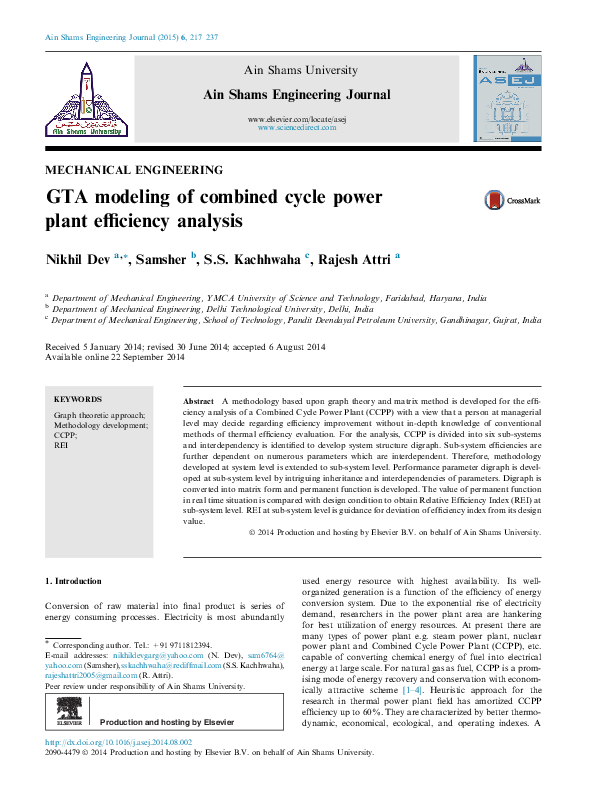 (PDF) GTA modeling of combined cycle power plant efficiency analysis