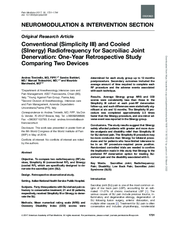 (PDF) Conventional (Simplicity III) and Cooled (SInergy) Radiofrequency ...
