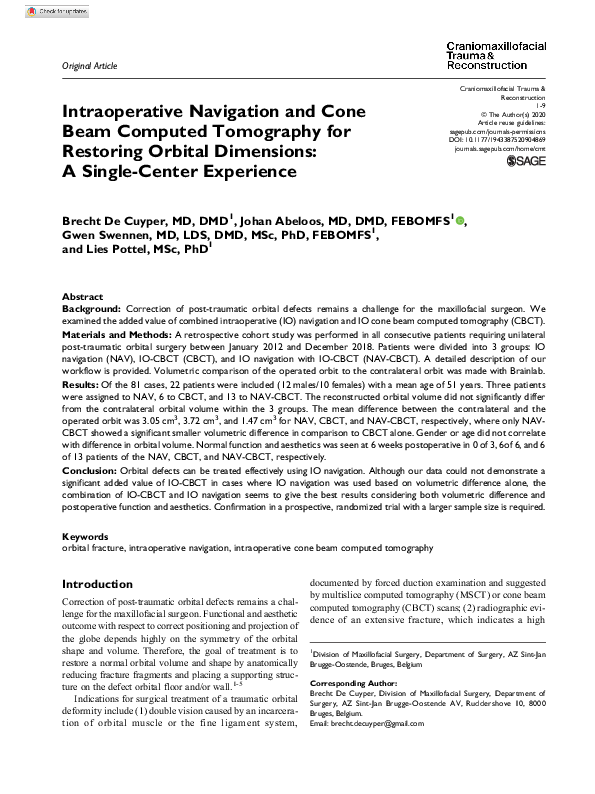 (PDF) Intraoperative Navigation and Cone Beam Computed Tomography for ...