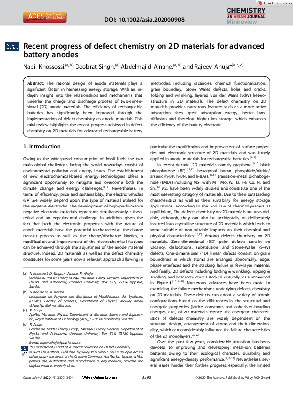 (PDF) Recent progress of defect chemistry on 2D materials for advanced ...
