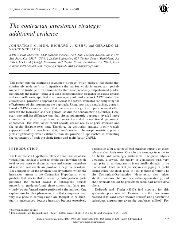 (PDF) The contrarian investment strategy additional evidence Richard