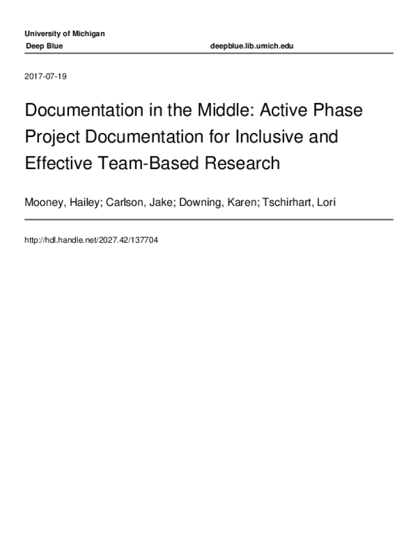 (PDF) Documentation in the Middle: Active Phase Project Documentation ...