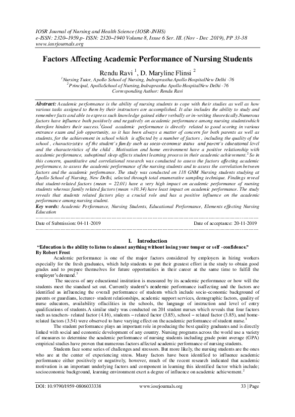 (PDF) Factors Affecting Academic Performance of Nursing Students