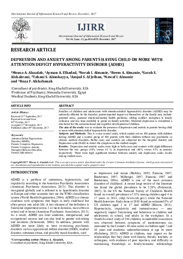 (PDF) Depression and Anxiety Among Parents Having Child or More with ...