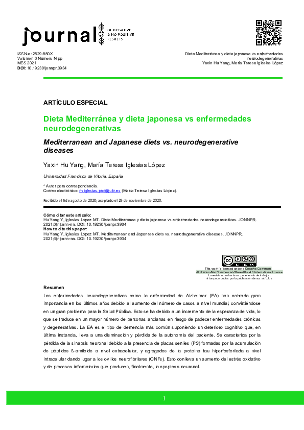 Dieta Mediterránea y dieta japonesa vs enfermedades neurodegenerativas