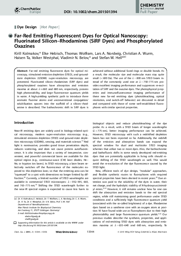 (PDF) Far-Red Emitting Fluorescent Dyes for Optical Nanoscopy ...