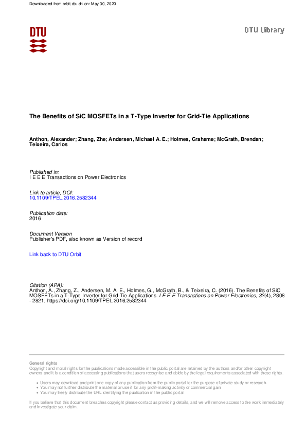 (PDF) The Benefits of SiC MOSFETs in a T-Type Inverter for Grid-Tie ...