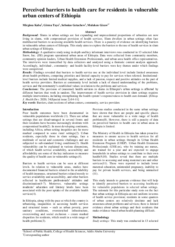 (PDF) Perceived barriers to health care for residents in vulnerable ...