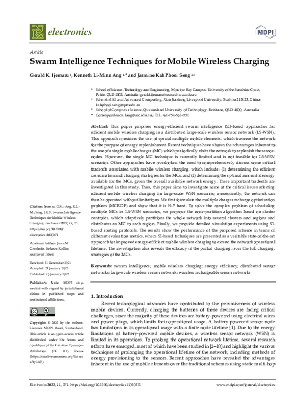(PDF) Swarm Intelligence Techniques for Mobile Wireless Charging