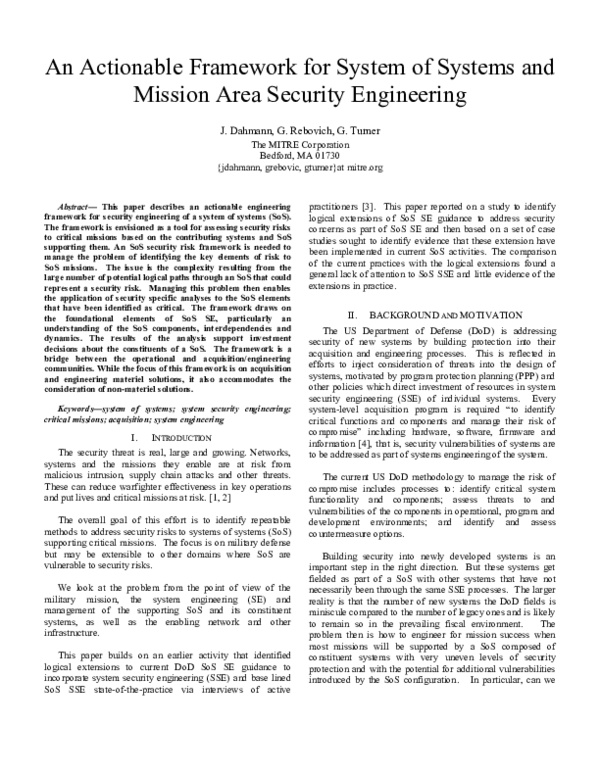 (PDF) An actionable framework for system of systems and mission area ...