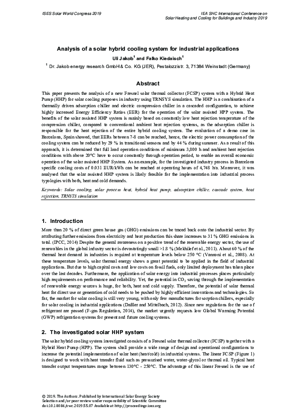 (PDF) Analysis of a Solar Hybrid Cooling System for Industrial Applications
