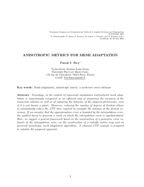 (PDF) Anisotropic metrics for mesh adaptation