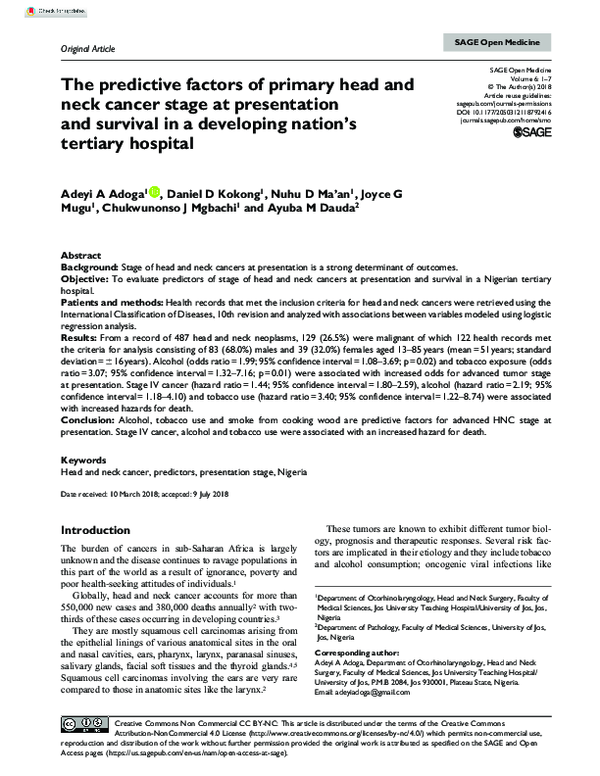 (PDF) The predictive factors of primary head and neck cancer stage at ...