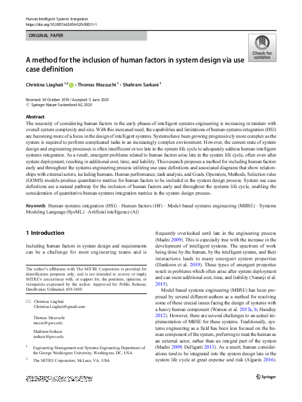 (PDF) A method for the inclusion of human factors in system design via ...
