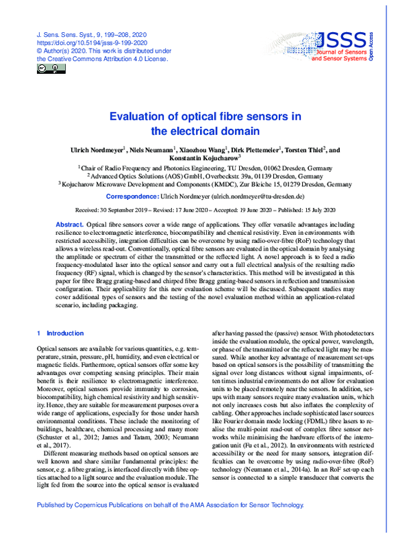 (PDF) Evaluation of optical fibre sensors in the electrical domain