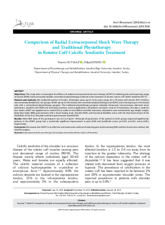 (PDF) Comparison of Radial Extracorporeal Shock Wave Therapy and ...