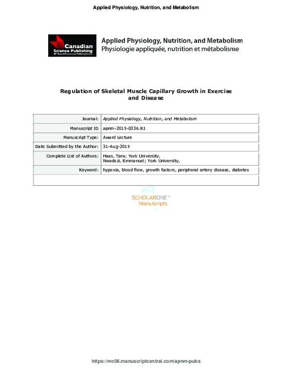 (PDF) Regulation of Skeletal Muscle Capillary Growth in Exercise and ...