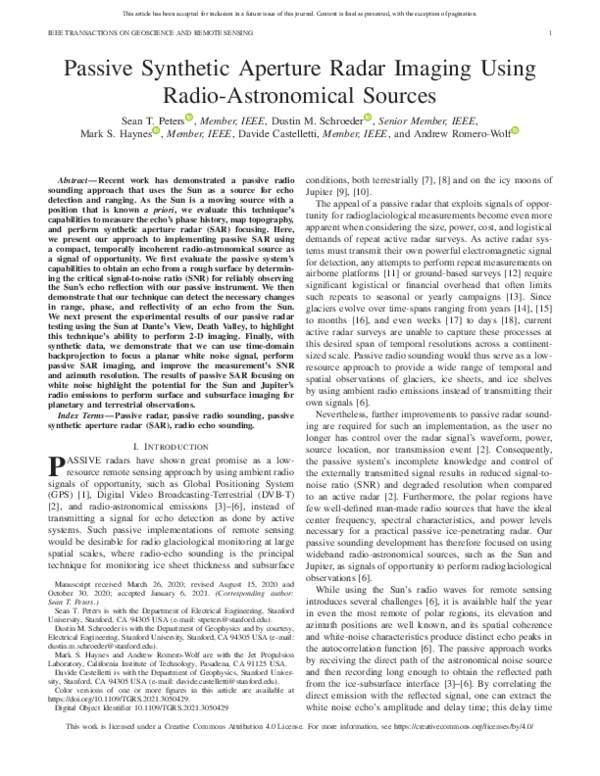 (PDF) Passive Synthetic Aperture Radar Imaging Using Radio-Astronomical ...