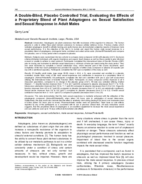 (PDF) A Double-Blind, Placebo Controlled Trial, Evaluating the Effects ...