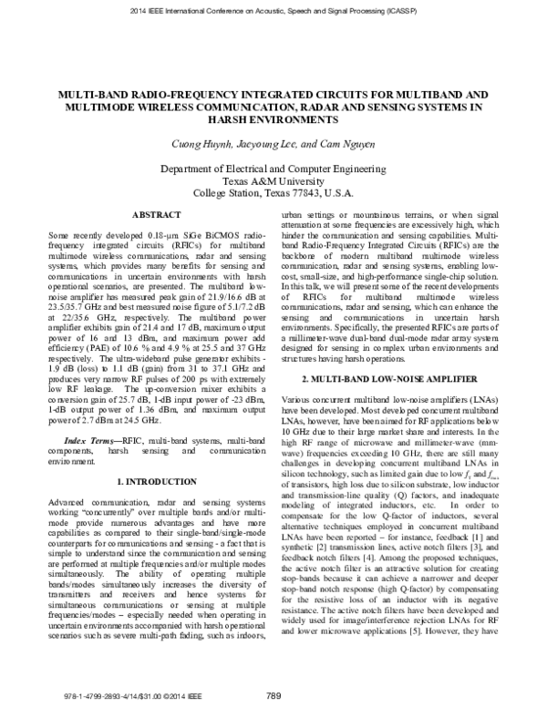 (PDF) Multiband radiofrequency integrated circuits for multiband and