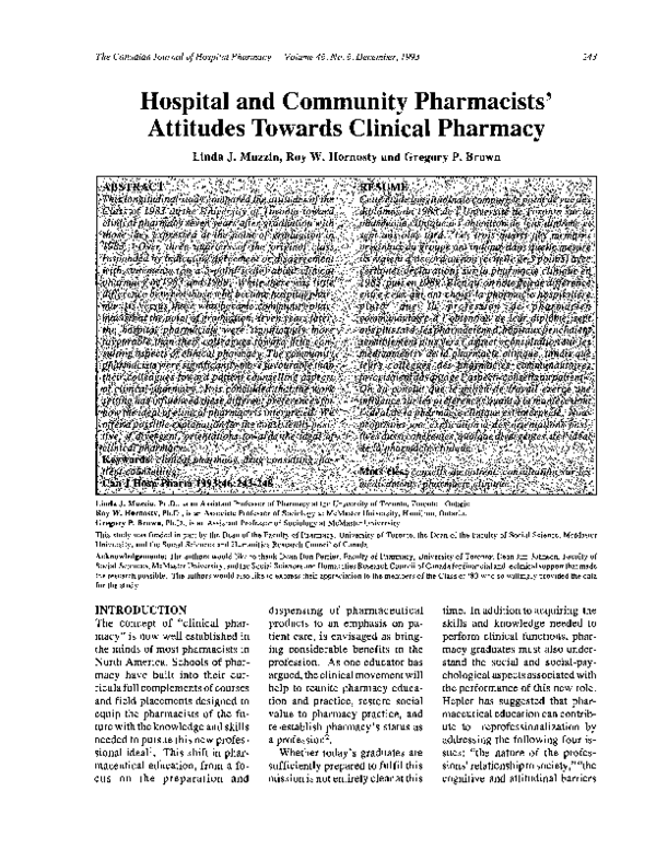 (PDF) Hospital and community pharmacists' attitudes towards clinical ...