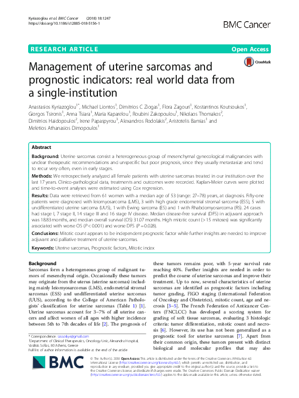 (PDF) Management of uterine sarcomas and prognostic indicators: real ...
