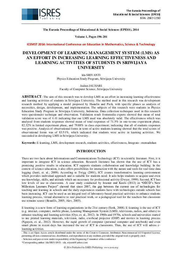 (PDF) Development of Learning Management System (LMS) as an Effort in ...