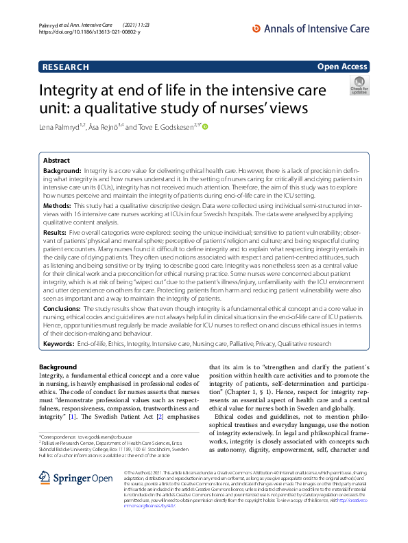 (PDF) Integrity at end of life in the intensive care unit: a ...